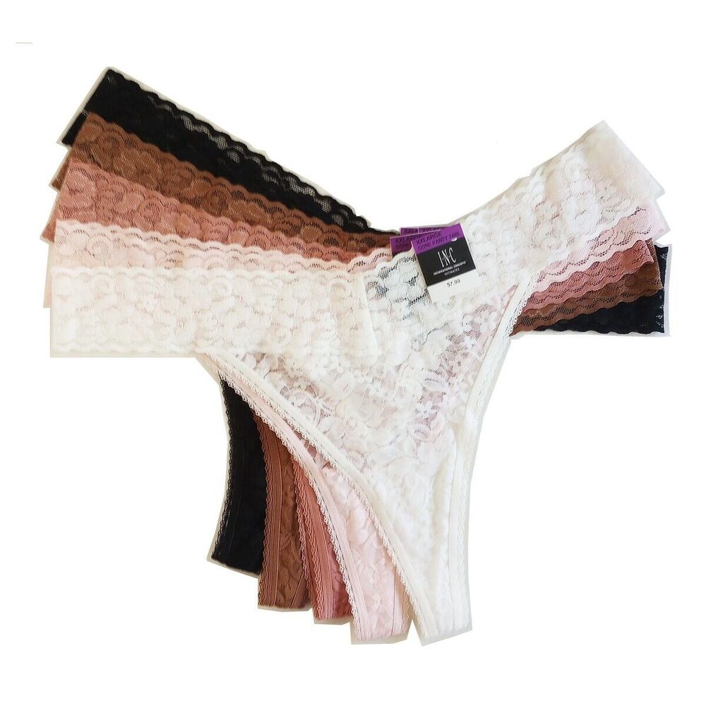 *50off3* NWT Macy's 5-PK Stretch Lace Thong Underwear XXL 2XL Black Brownie Rose